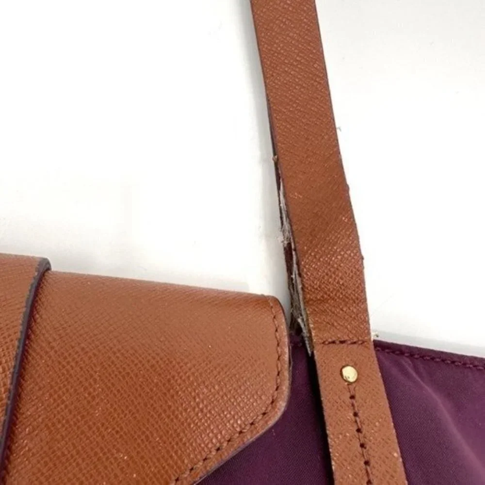 Tory Burch Purple Nylon Tote with Brown Leather Trim